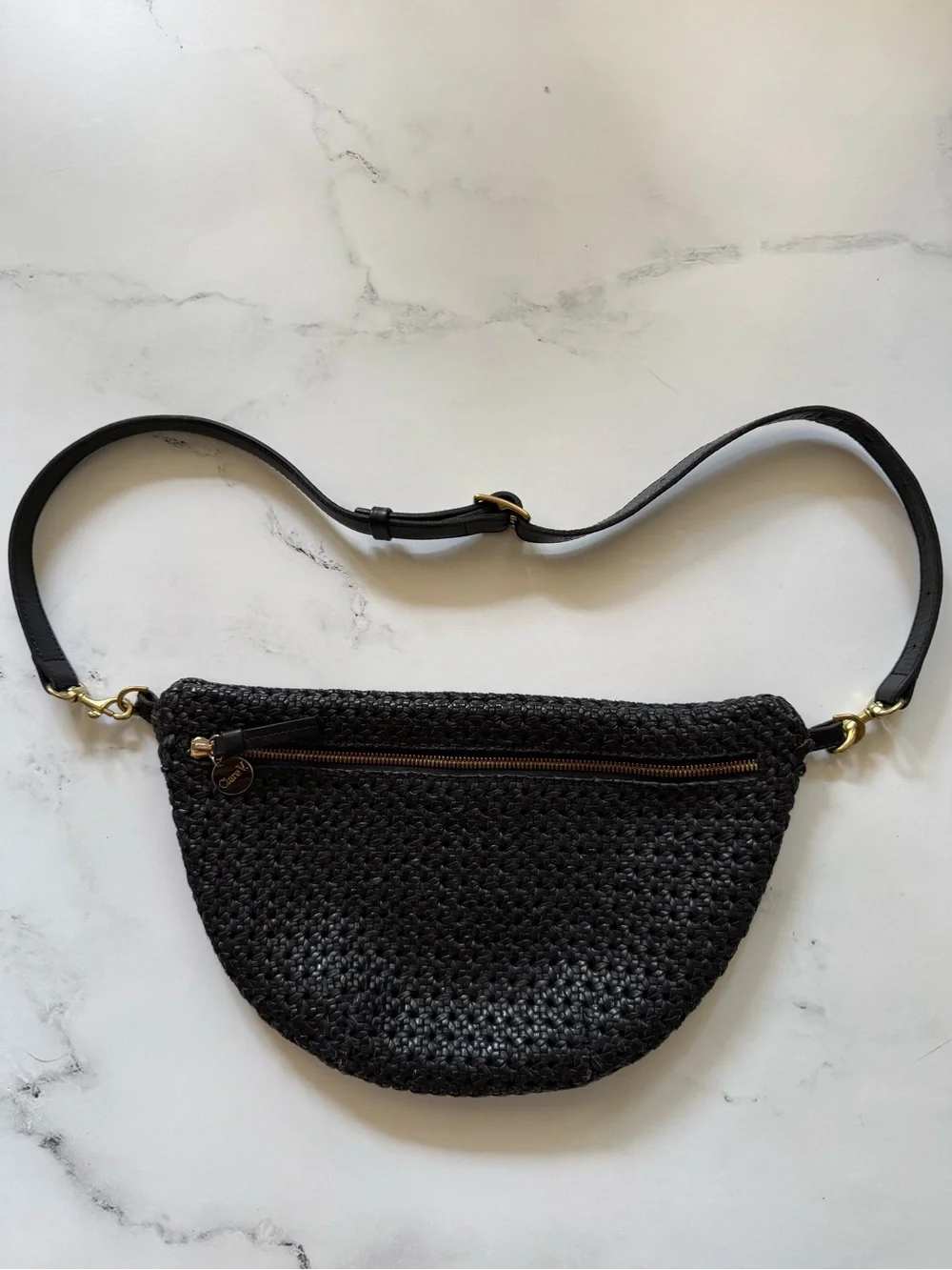 Clare V Grande Fanny Black Woven Crossbody with Gold Hardware - Picture 3 of 6